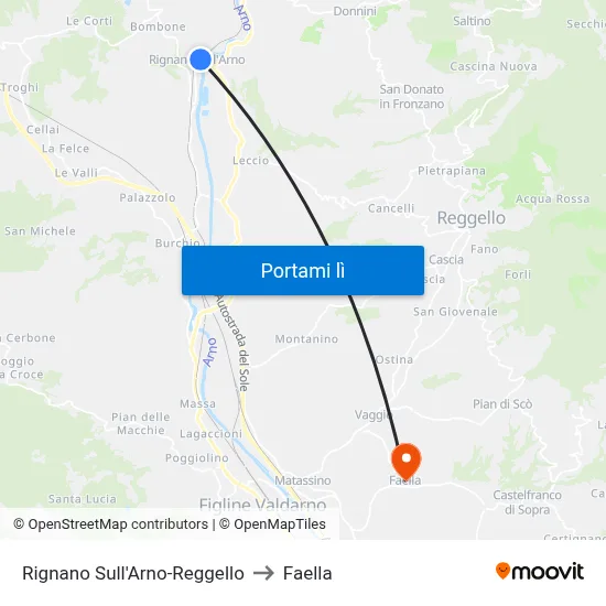 Rignano Sull'Arno-Reggello to Faella map
