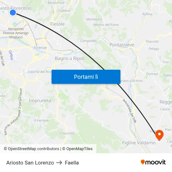 Ariosto San Lorenzo to Faella map