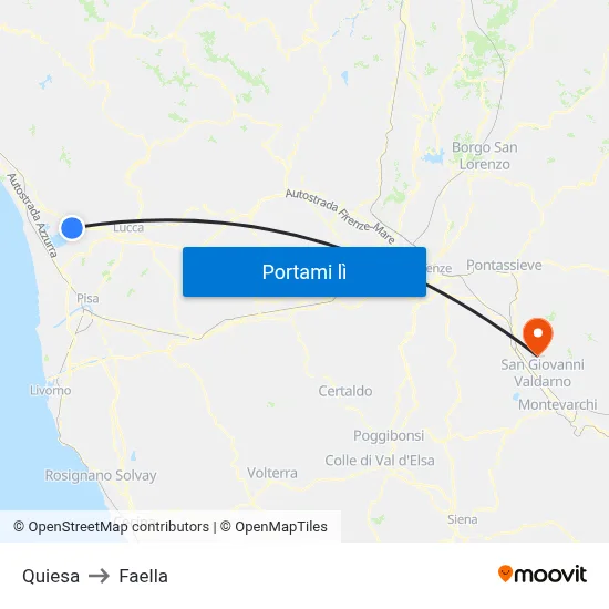 Quiesa to Faella map