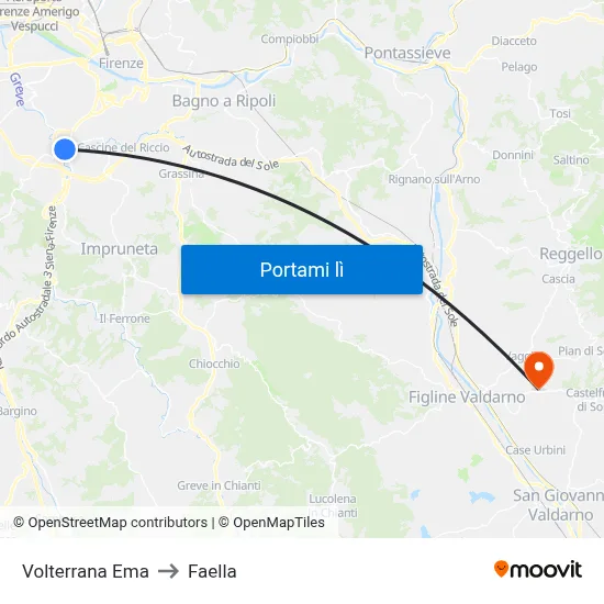 Volterrana Ema to Faella map