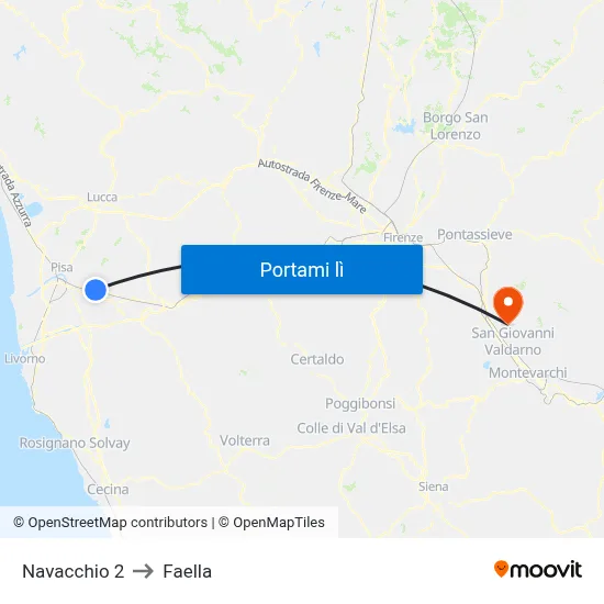 Navacchio 2 to Faella map