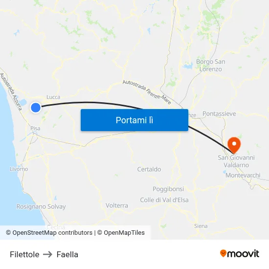 Filettole to Faella map