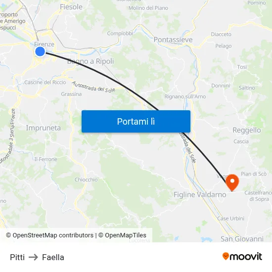 Pitti to Faella map