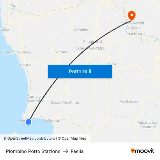 Piombino Porto Stazione to Faella map