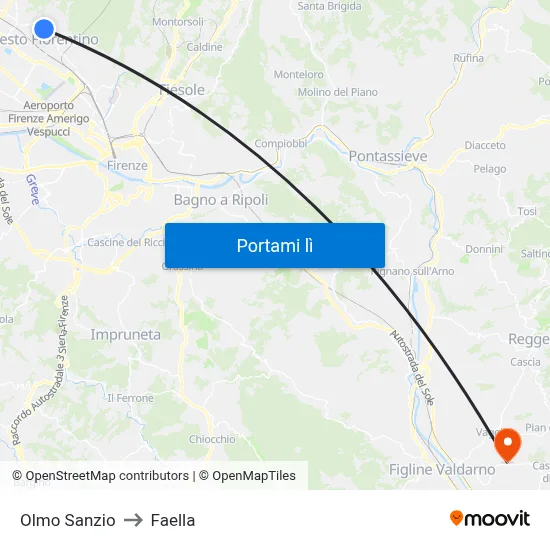 Olmo Sanzio to Faella map