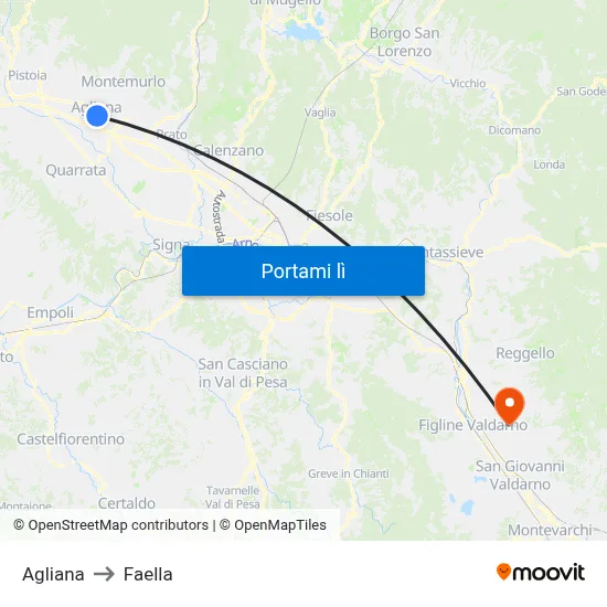 Agliana to Faella map