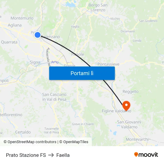 Prato Stazione FS to Faella map