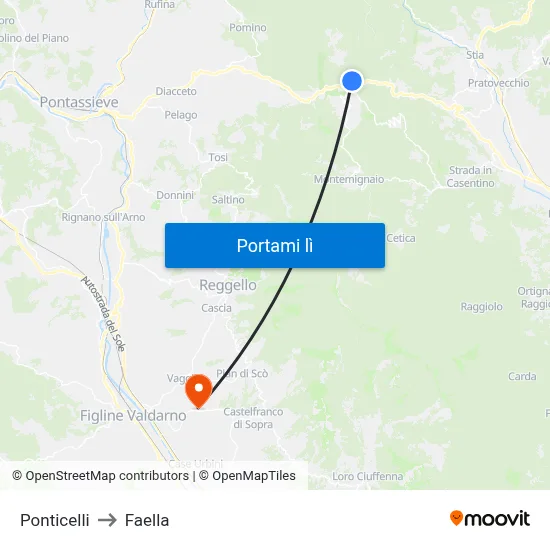 Ponticelli to Faella map