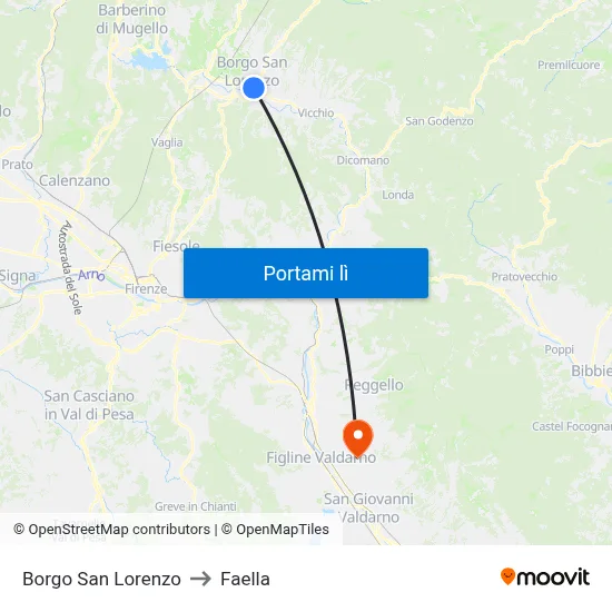 Borgo San Lorenzo to Faella map