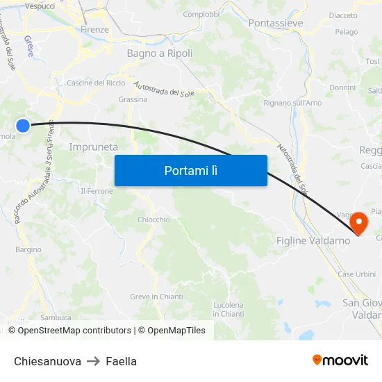 Chiesanuova to Faella map
