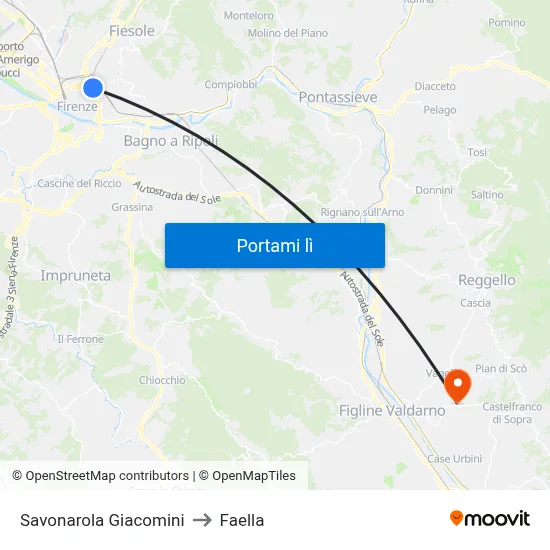 Savonarola Giacomini to Faella map