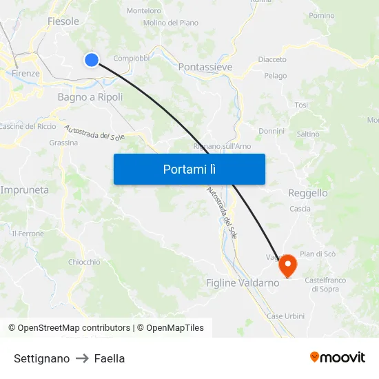 Settignano to Faella map