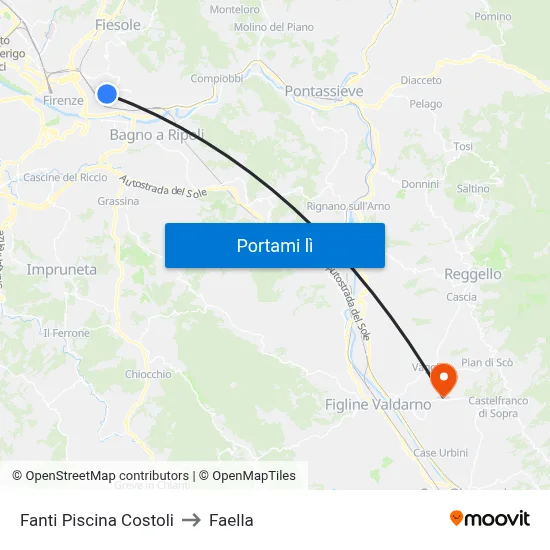 Fanti Piscina Costoli to Faella map