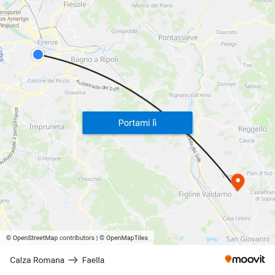 Calza Romana to Faella map