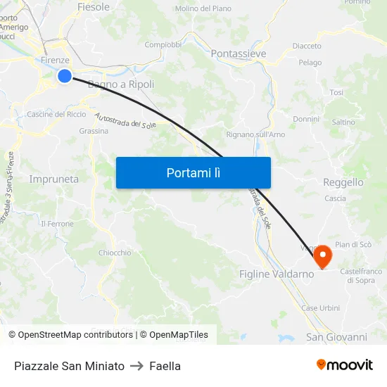 Piazzale San Miniato to Faella map