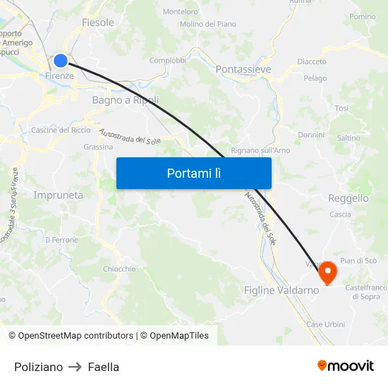Poliziano to Faella map