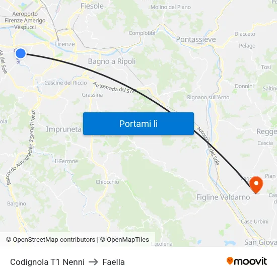 Codignola T1 Nenni to Faella map