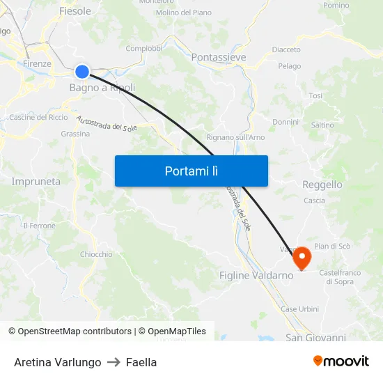 Aretina Varlungo to Faella map