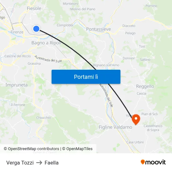 Verga Tozzi to Faella map