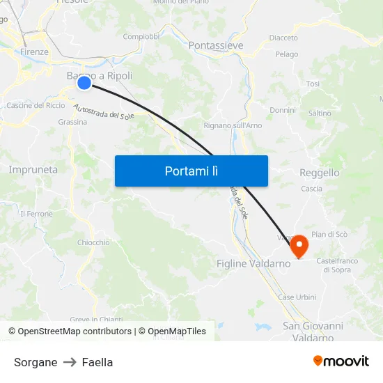 Sorgane to Faella map