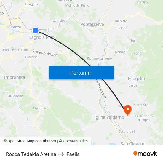 Rocca Tedalda Aretina to Faella map