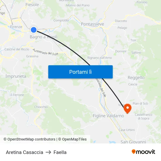 Aretina Casaccia to Faella map