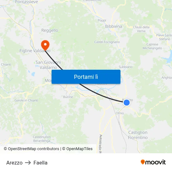 Arezzo to Faella map