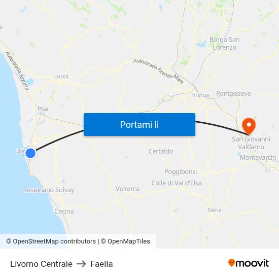 Livorno Centrale to Faella map