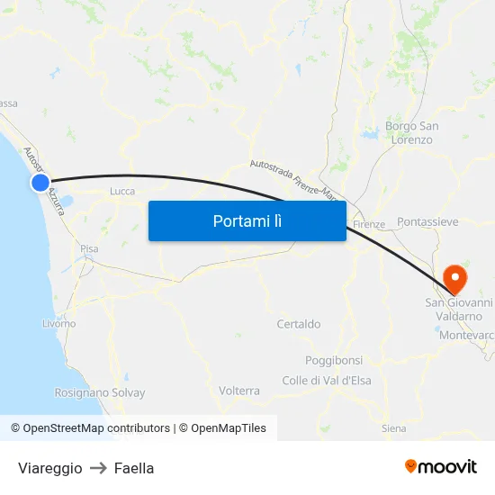 Viareggio to Faella map
