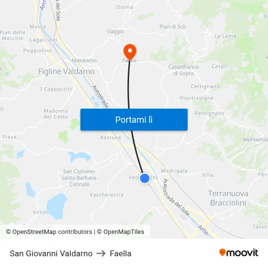 San Giovanni Valdarno to Faella map