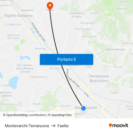 Montevarchi-Terranuova to Faella map