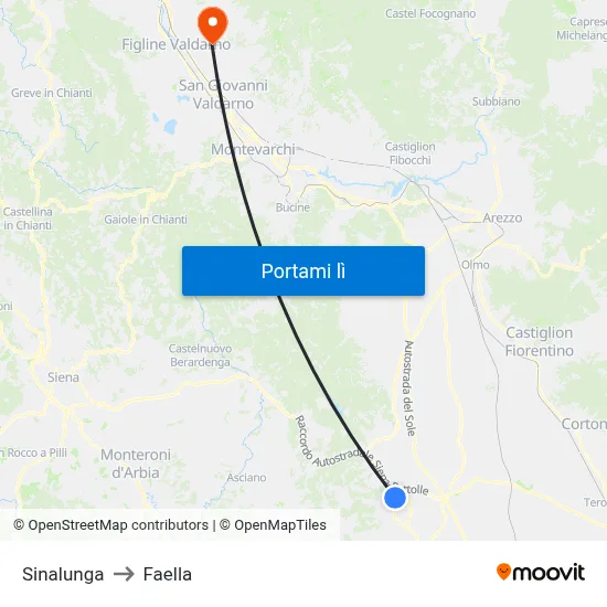 Sinalunga to Faella map