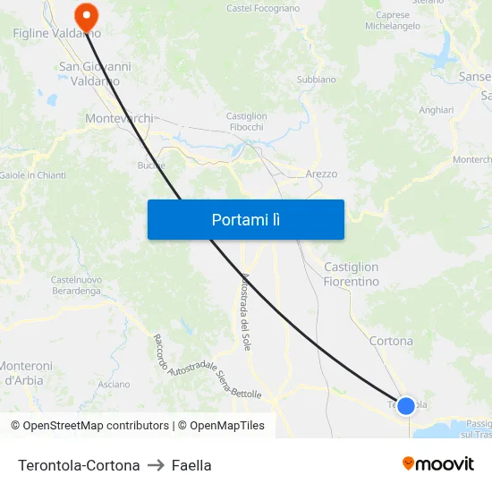 Terontola-Cortona to Faella map