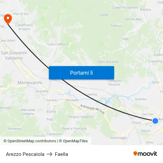 Arezzo Pescaiola to Faella map