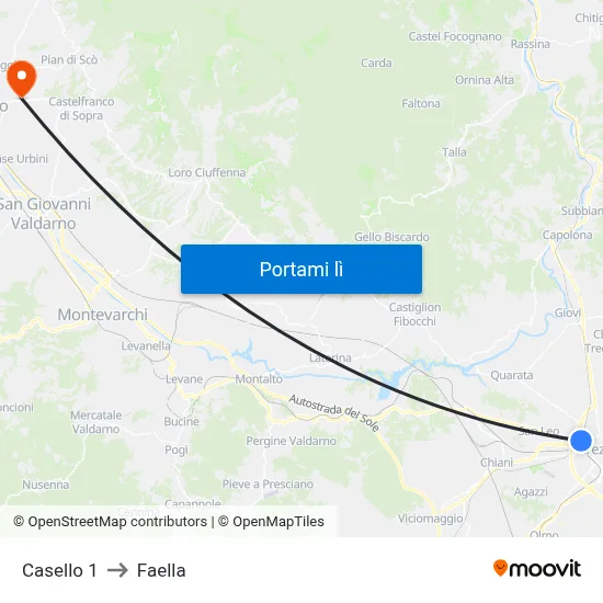 Casello 1 to Faella map