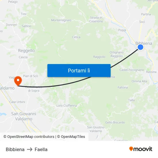 Bibbiena to Faella map
