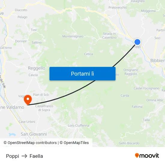 Poppi to Faella map