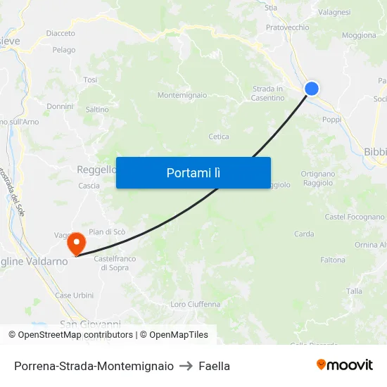 Porrena-Strada-Montemignaio to Faella map