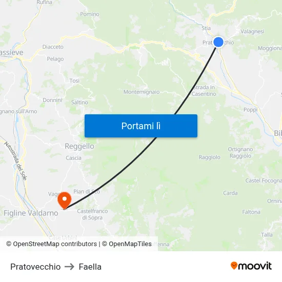 Pratovecchio to Faella map