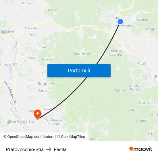 Pratovecchio-Stia to Faella map