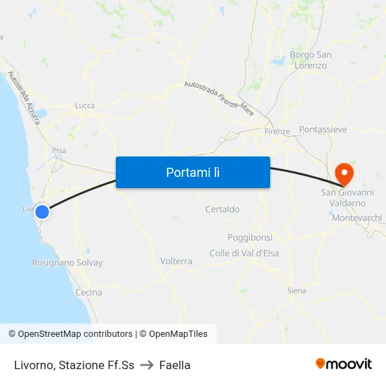 Livorno, Stazione Ff.Ss to Faella map