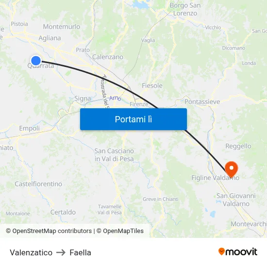 Valenzatico to Faella map
