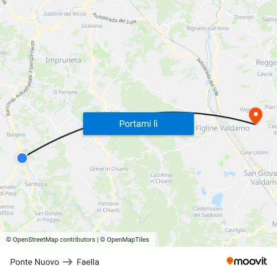 Ponte Nuovo to Faella map