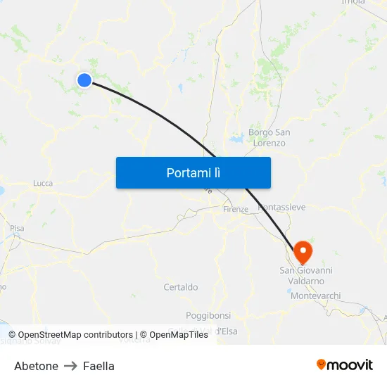 Abetone to Faella map