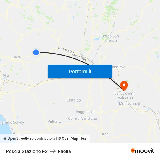 Pescia Stazione FS to Faella map