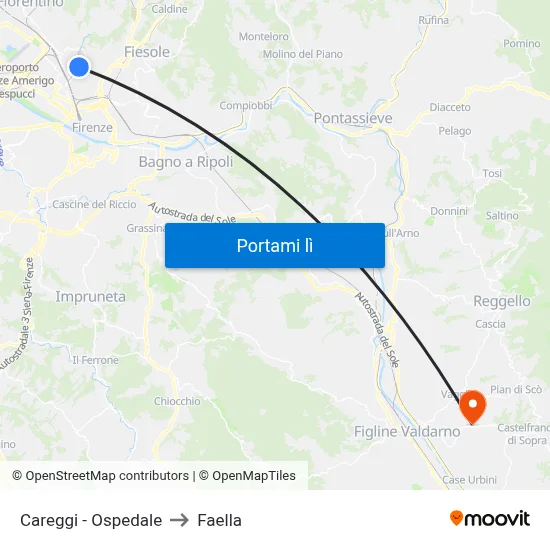 Careggi - Ospedale to Faella map