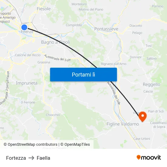 Fortezza to Faella map