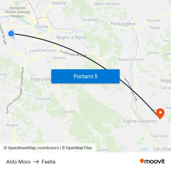 Aldo Moro to Faella map