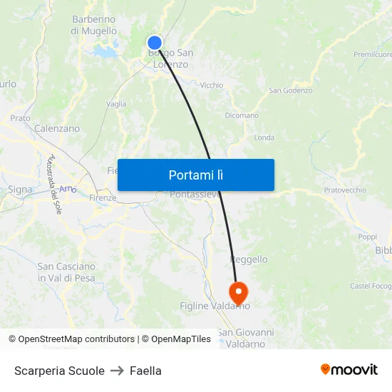 Scarperia Scuole to Faella map