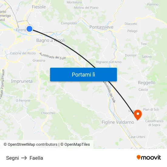 Segni to Faella map